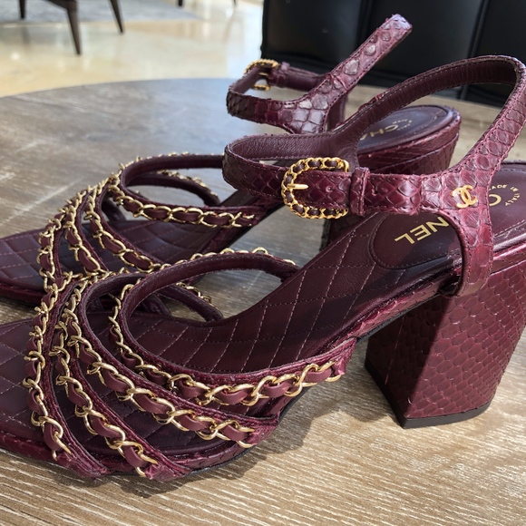 CHANEL SNAKESKIN CHAIN PARTY SANDALS - Picture 1 of 5